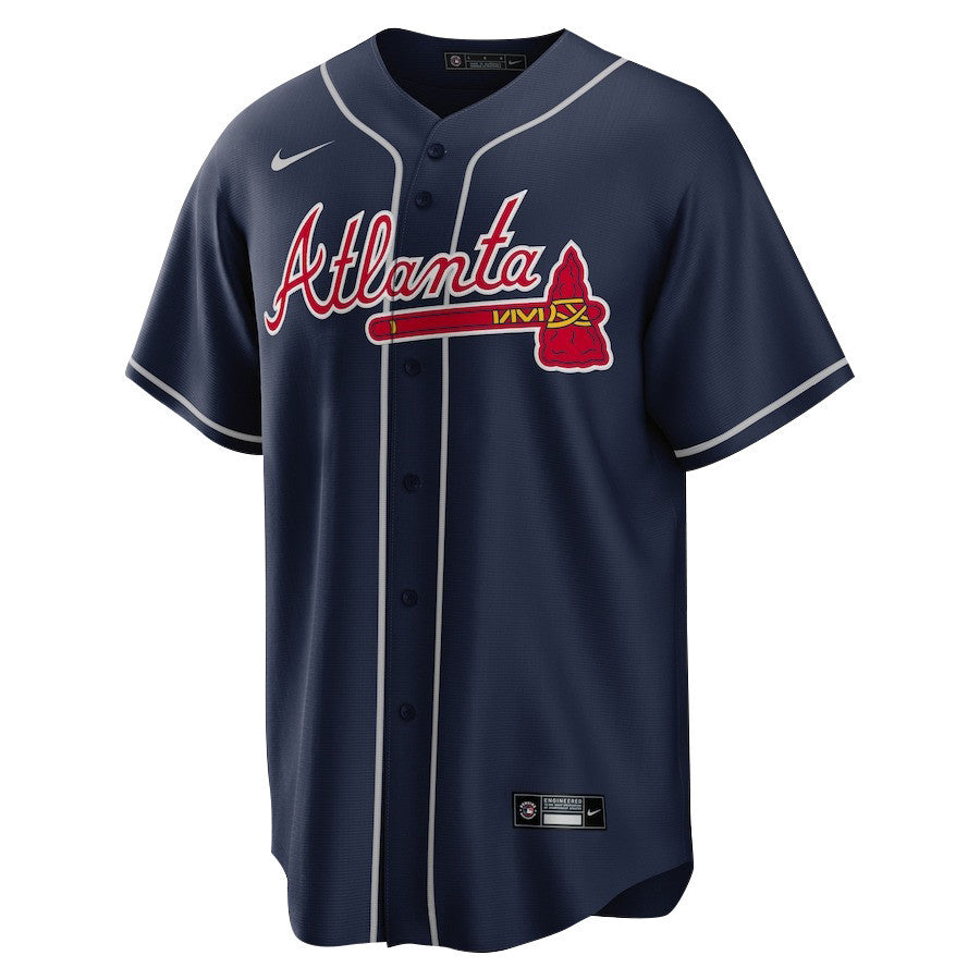 Ronald Acuña Jr. 13 Atlanta Braves Signed Posture 2023 Alternate Player Men Jersey - Navy