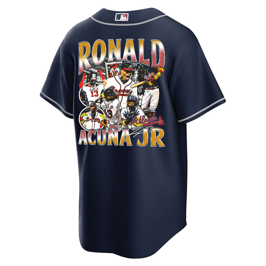 Ronald Acuña Jr. 13 Atlanta Braves Signed Posture 2023 Alternate Player Men Jersey - Navy