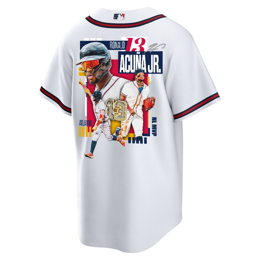 Ronald Acuña Jr. 13 Atlanta Braves Signed MVP 2023 Home Player Men Jersey - White Red