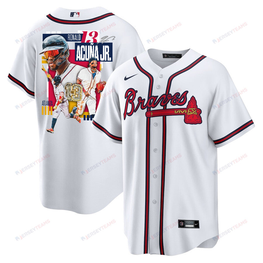 Ronald Acuña Jr. 13 Atlanta Braves Signed MVP 2023 Home Player Men Jersey - White Red