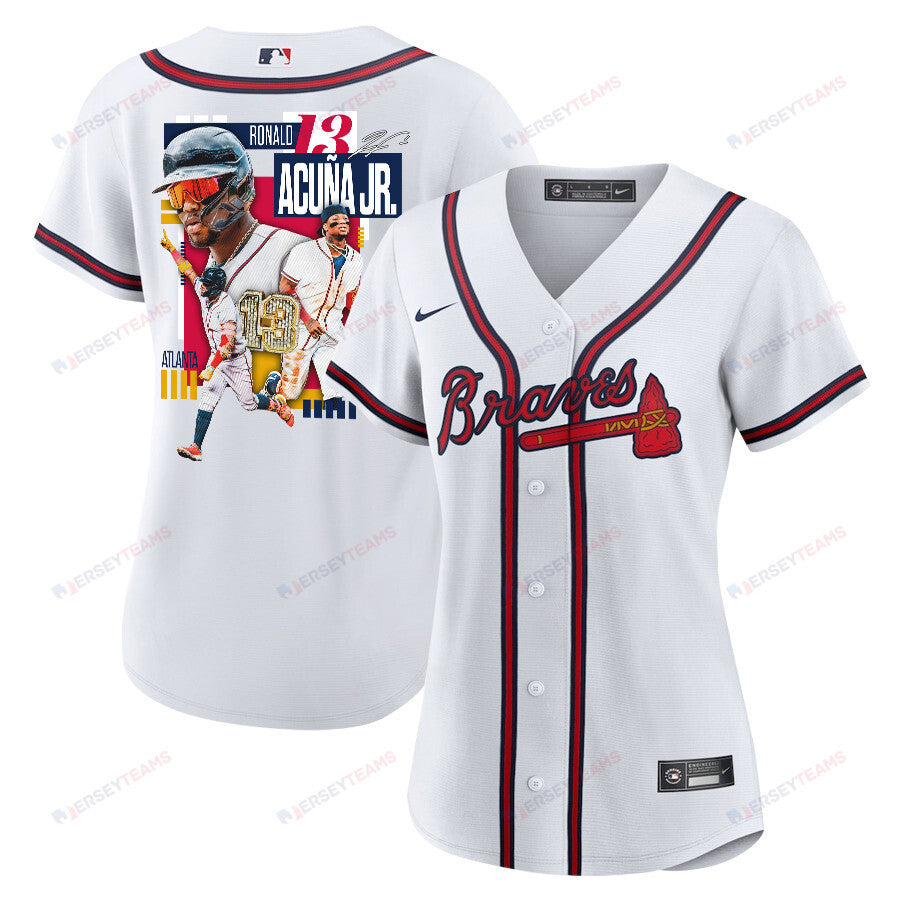 Ronald Acuña Jr. 13 Atlanta Braves Signed MVP 2023 Home Player Women Jersey - White Red