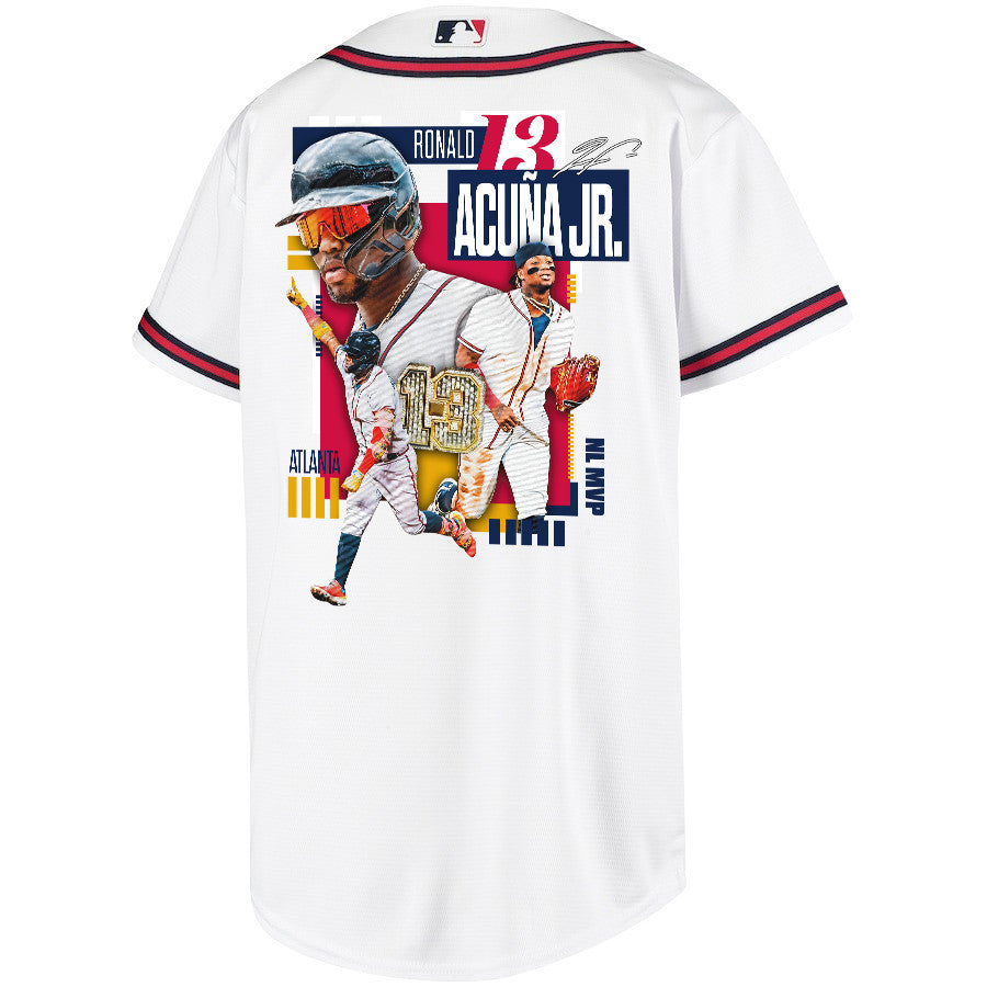 Ronald Acuña Jr. 13 Atlanta Braves Signed MVP 2023 Home Player YOUTH Jersey - White Red