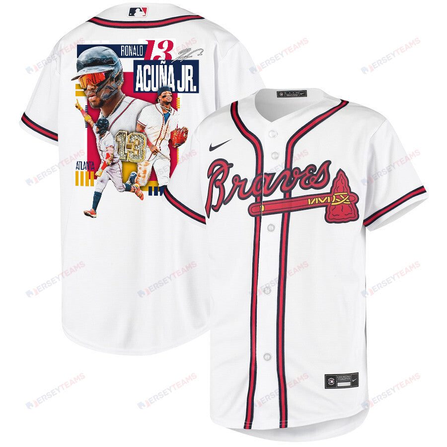 Ronald Acuña Jr. 13 Atlanta Braves Signed MVP 2023 Home Player YOUTH Jersey - White Red