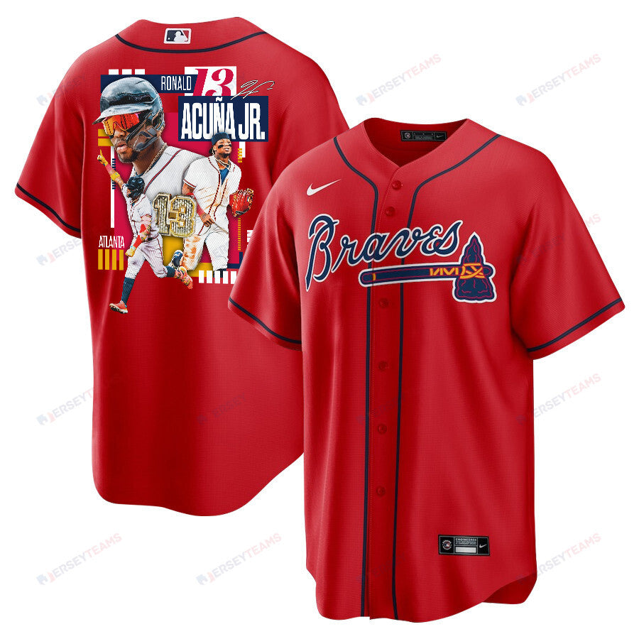 Ronald Acuña Jr. 13 Atlanta Braves Signed MVP 2023 Alternate Player Men Jersey - Red