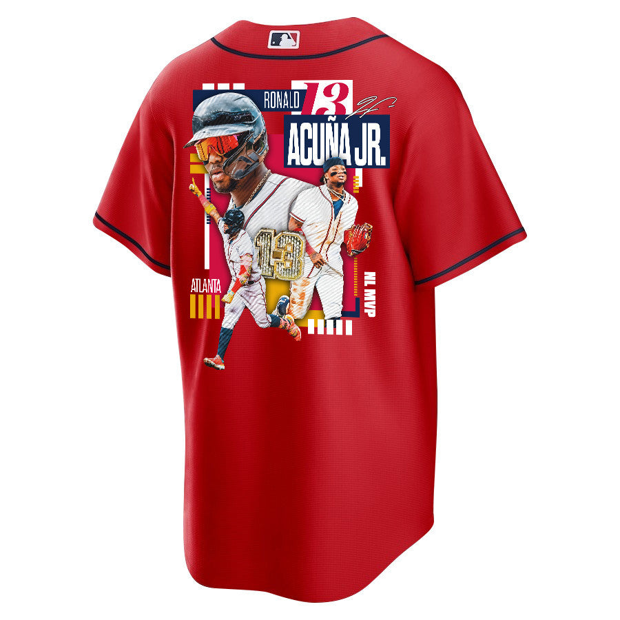 Ronald Acuña Jr. 13 Atlanta Braves Signed MVP 2023 Alternate Player Men Jersey - Red
