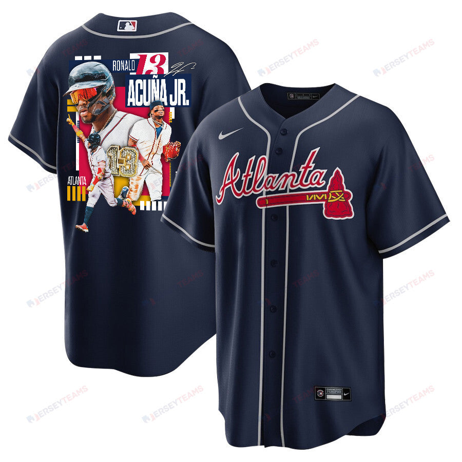 Ronald Acuña Jr. 13 Atlanta Braves Signed MVP 2023 Alternate Player Men Jersey - Navy