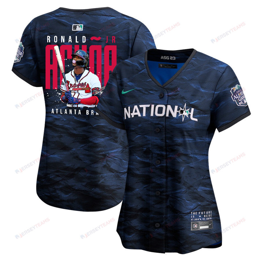 Ronald Acuña Jr. 13 Atlanta Braves Signed Gum 2023 All-Star Game Limited Player Women Jersey - Royal