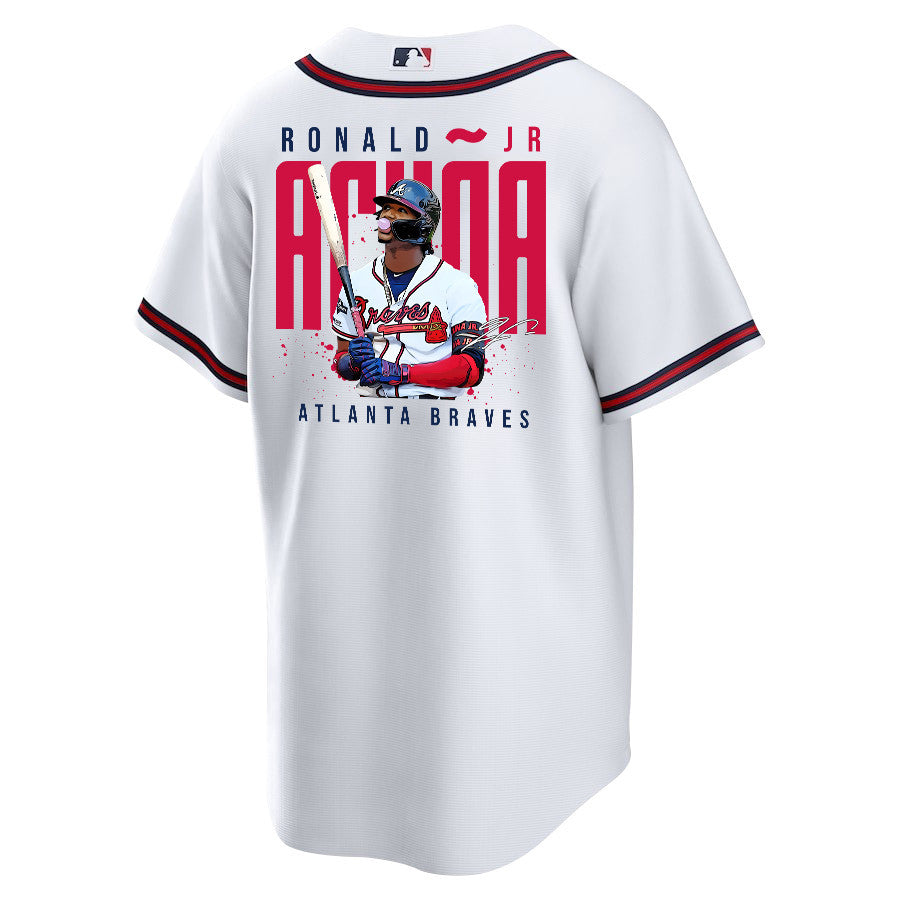 Ronald Acuña Jr. 13 Atlanta Braves Signed Gum 2023 Home Player Men Jersey - White Red