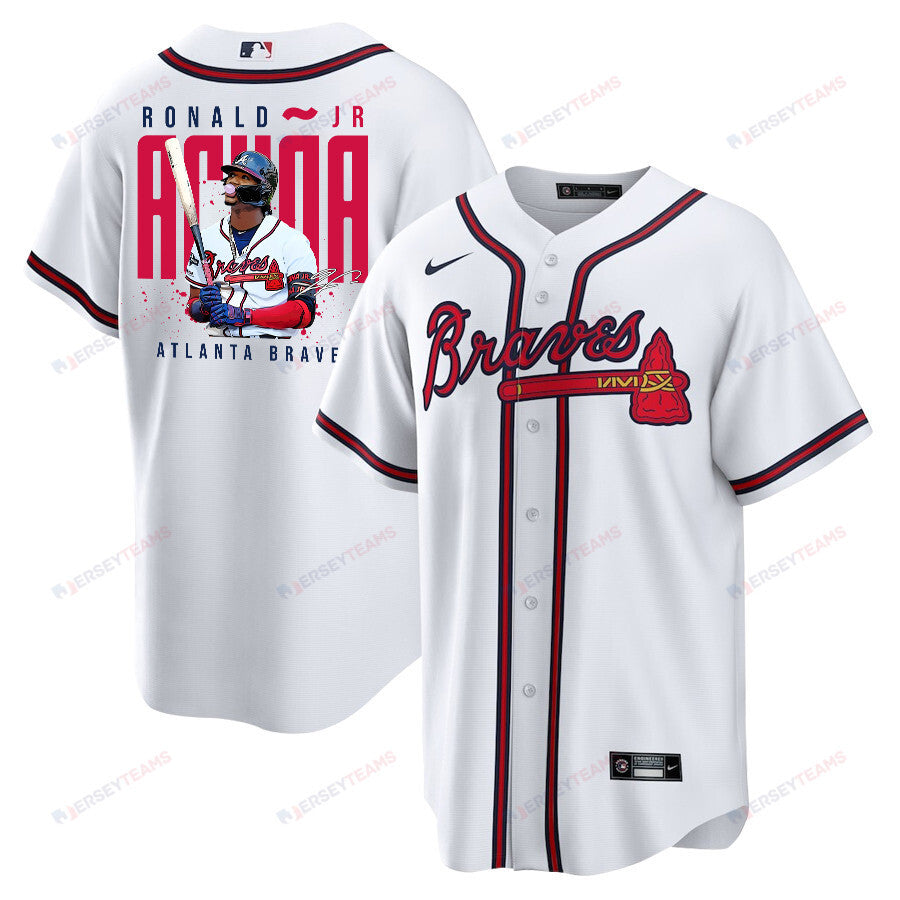 Ronald Acuña Jr. 13 Atlanta Braves Signed Gum 2023 Home Player Men Jersey - White Red