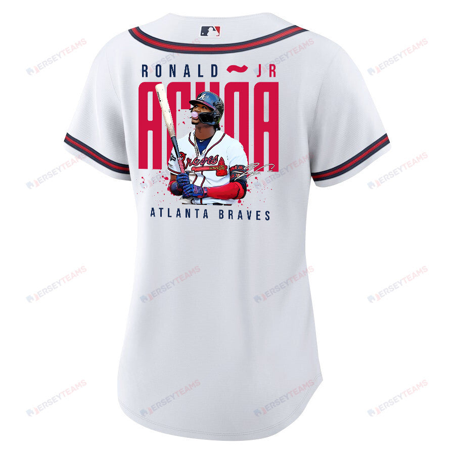 Ronald Acuña Jr. 13 Atlanta Braves Signed Gum 2023 Home Player Women Jersey - White Red