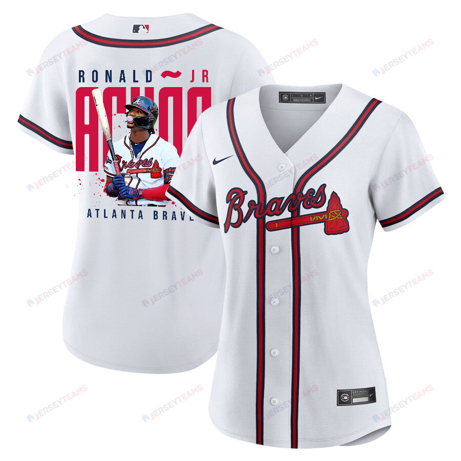 Ronald Acuña Jr. 13 Atlanta Braves Signed Gum 2023 Home Player Women Jersey - White Red