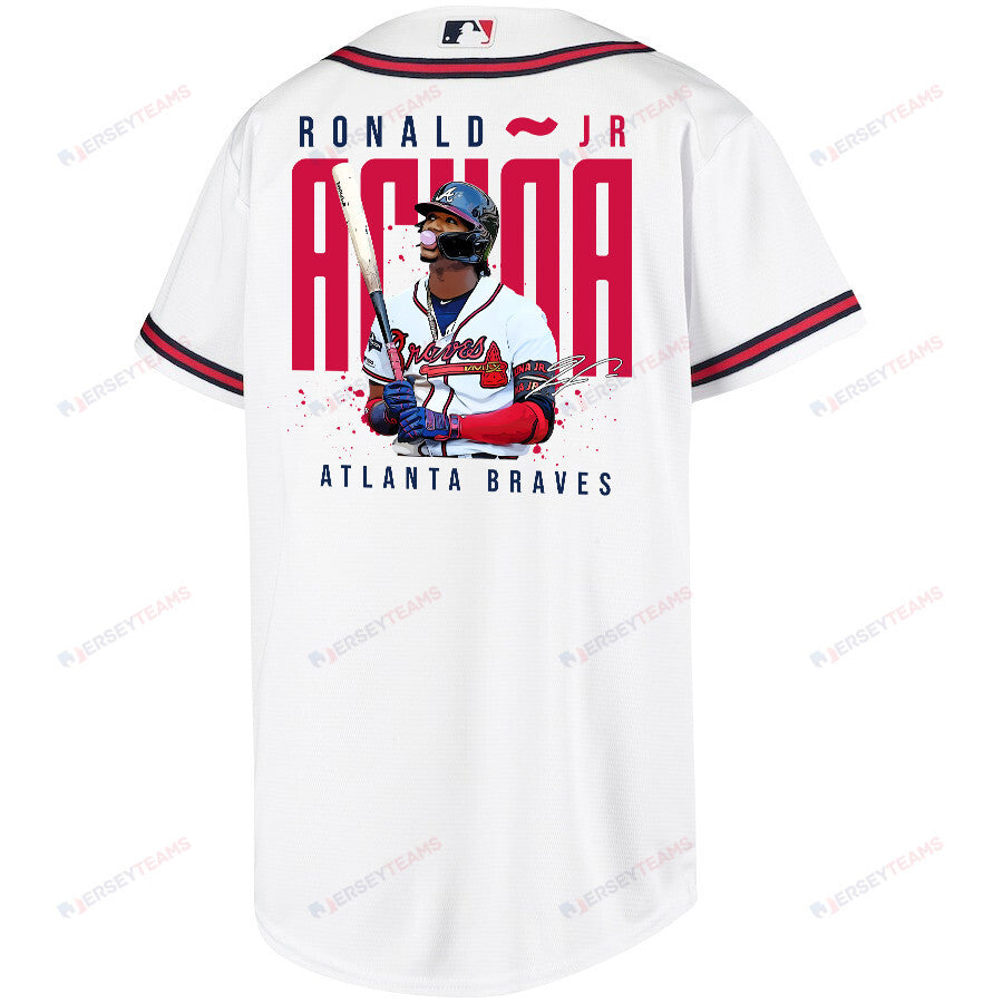 Ronald Acuña Jr. 13 Atlanta Braves Signed Gum 2023 Home Player YOUTH Jersey - White Red