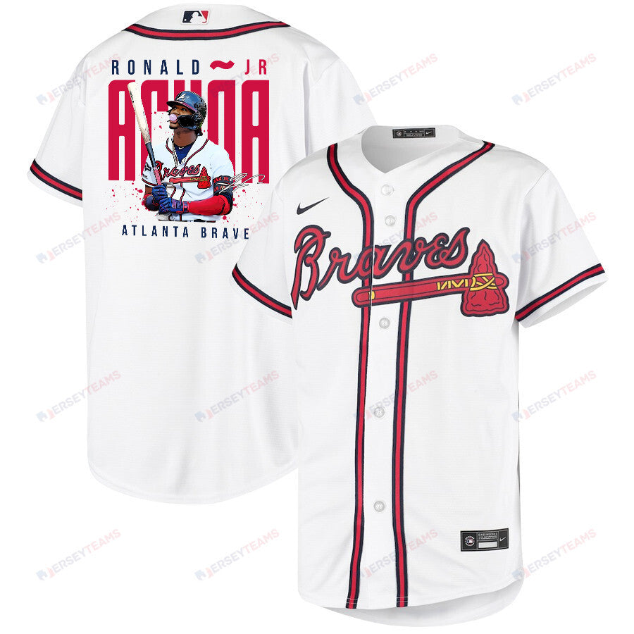 Ronald Acuña Jr. 13 Atlanta Braves Signed Gum 2023 Home Player YOUTH Jersey - White Red