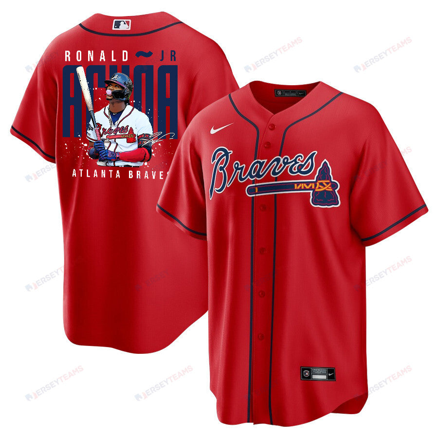 Ronald Acuña Jr. 13 Atlanta Braves Signed Gum 2023 Alternate Player Men Jersey - Red