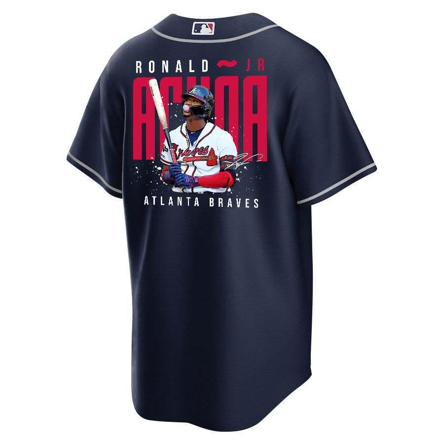 Ronald Acuña Jr. 13 Atlanta Braves Signed Gum 2023 Alternate Player Men Jersey - Navy