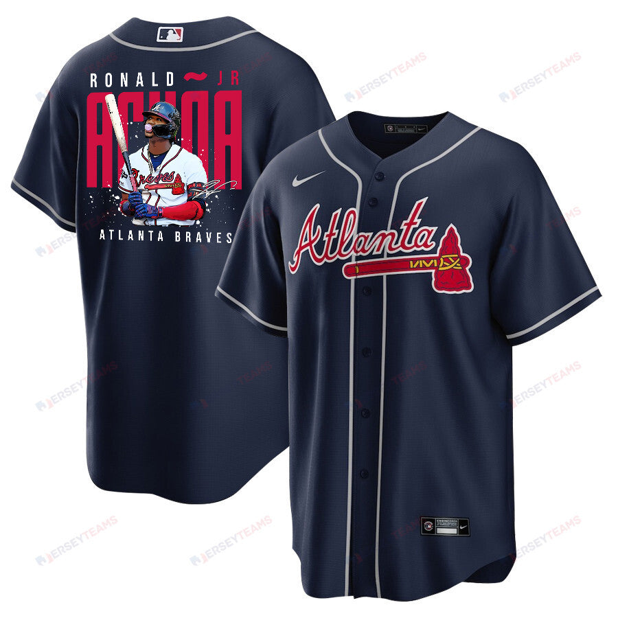 Ronald Acuña Jr. 13 Atlanta Braves Signed Gum 2023 Alternate Player Men Jersey - Navy
