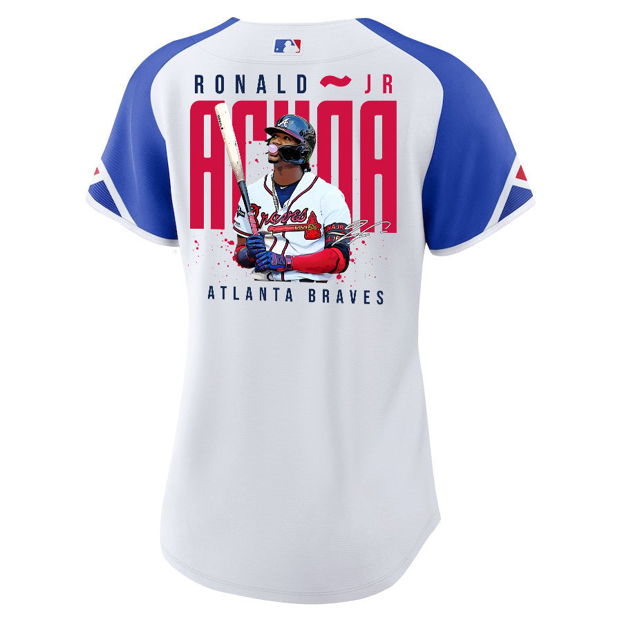 Ronald Acuña Jr. 13 Atlanta Braves Signed Gum 2023 City Connect Player Women Jersey - White Blue