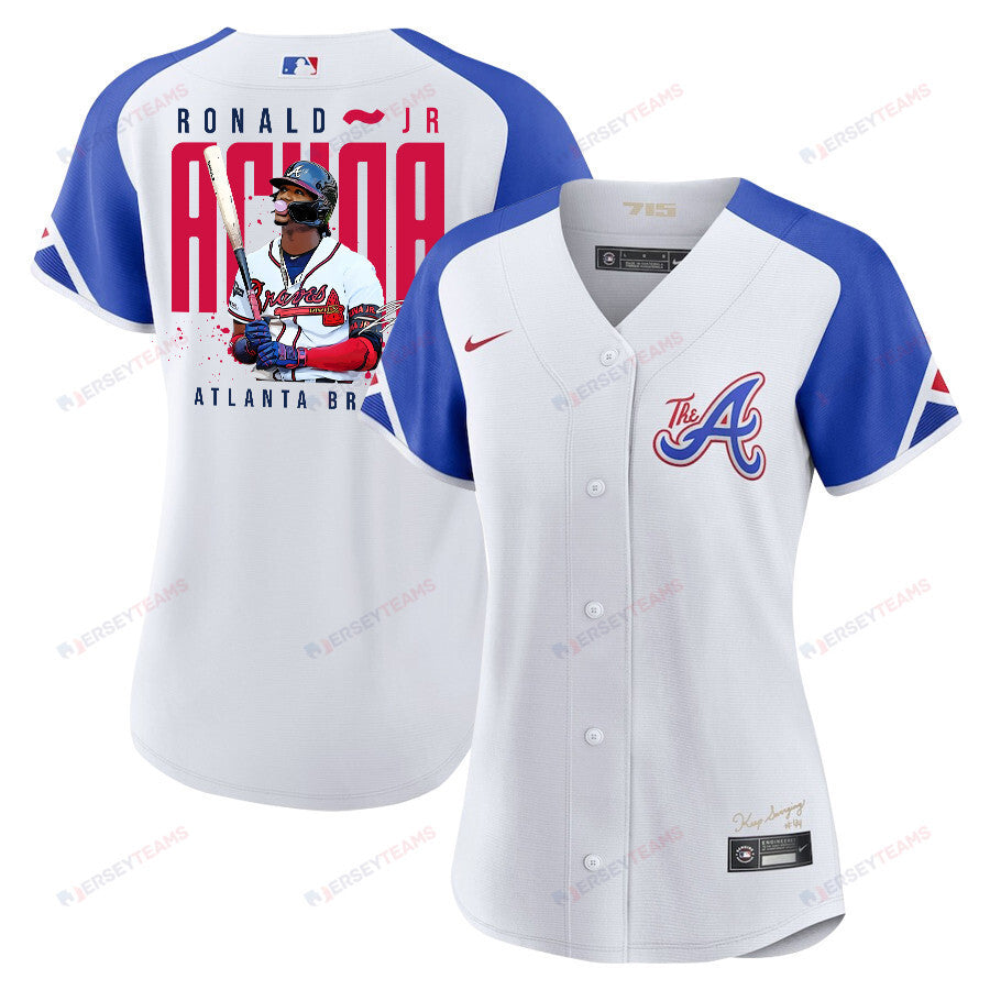 Ronald Acuña Jr. 13 Atlanta Braves Signed Gum 2023 City Connect Player Women Jersey - White Blue