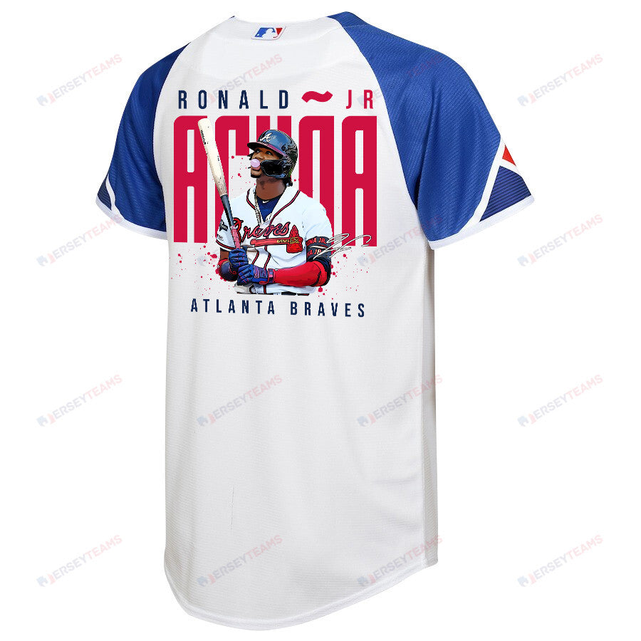 Ronald Acuña Jr. 13 Atlanta Braves Signed Gum 2023 City Connect Player YOUTH Jersey - White Blue