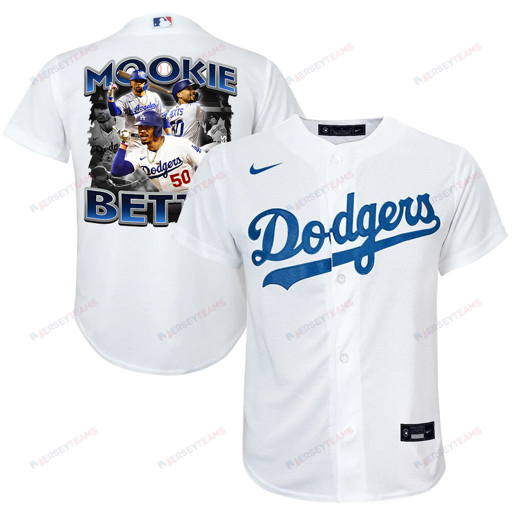 Mookie Betts 50 Los Angeles Dodgers Posture 2023 Home Player YOUTH Jersey - White
