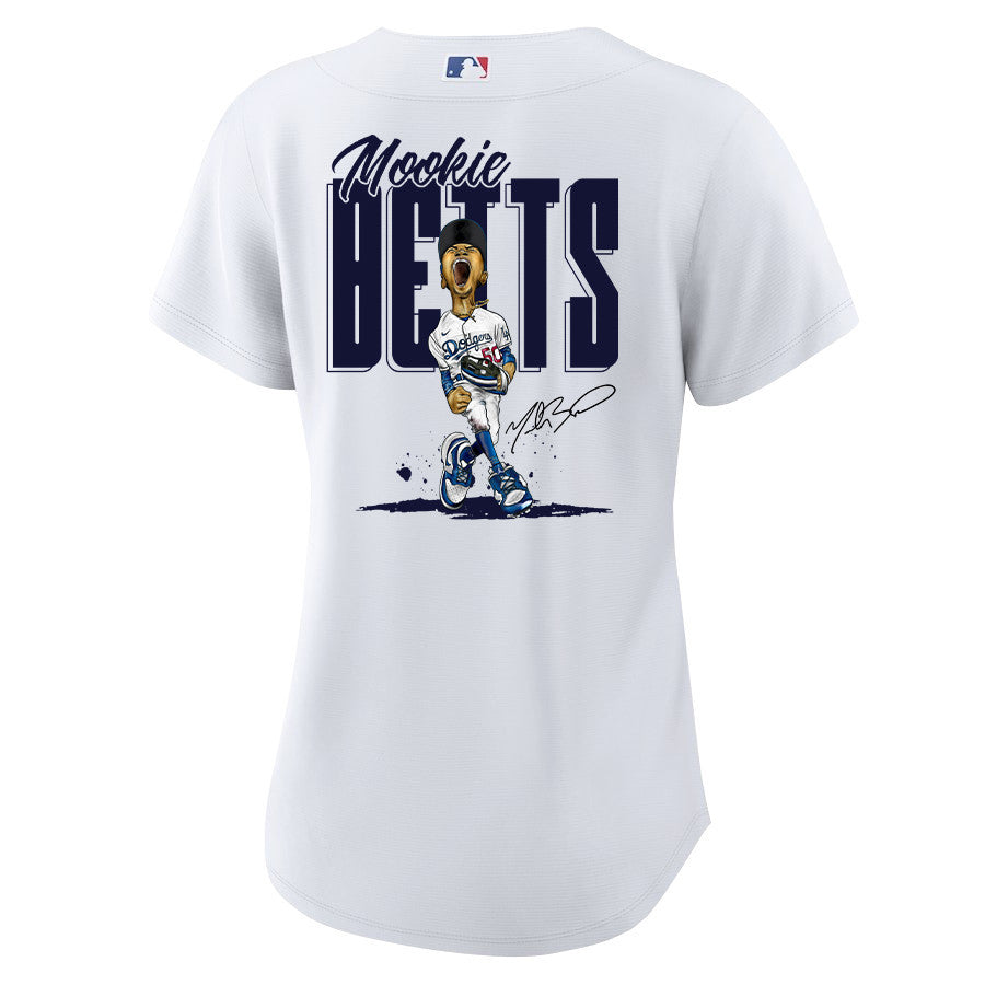 Mookie Betts 50 Los Angeles Dodgers Signed Cartoon 2023 Home Player Women Jersey - White
