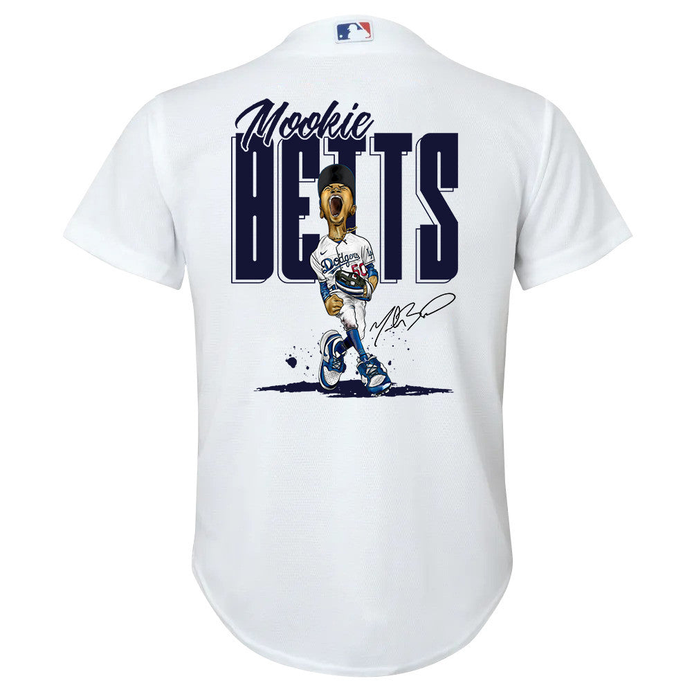Mookie Betts 50 Los Angeles Dodgers Signed Cartoon 2023 Home Player YOUTH Jersey - White