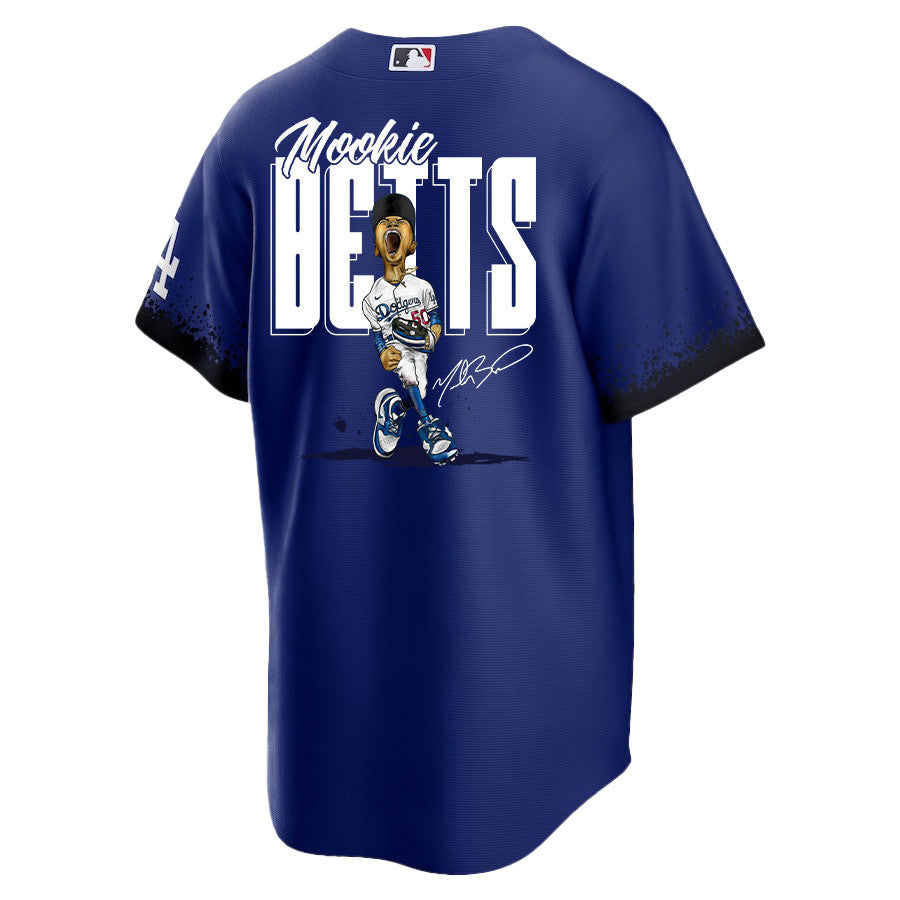 Mookie Betts 50 Los Angeles Dodgers Signed Cartoon 2023 City Connect Player Men Jersey - Royal