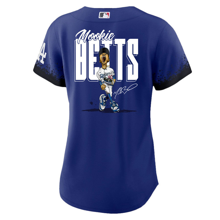 Mookie Betts 50 Los Angeles Dodgers Signed Cartoon 2023 City Connect Player Women Jersey - Royal