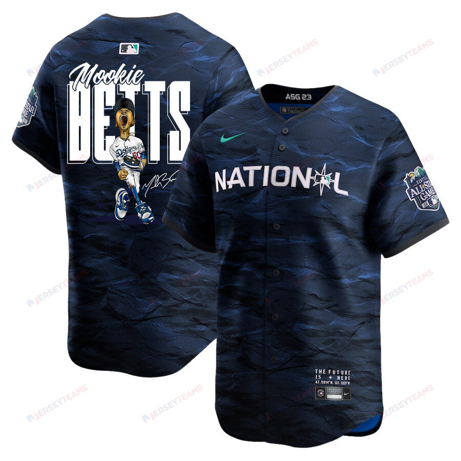 Mookie Betts 50 Los Angeles Dodgers Signed Cartoon 2023 All-Star Game Limited Player Men Jersey - Royal