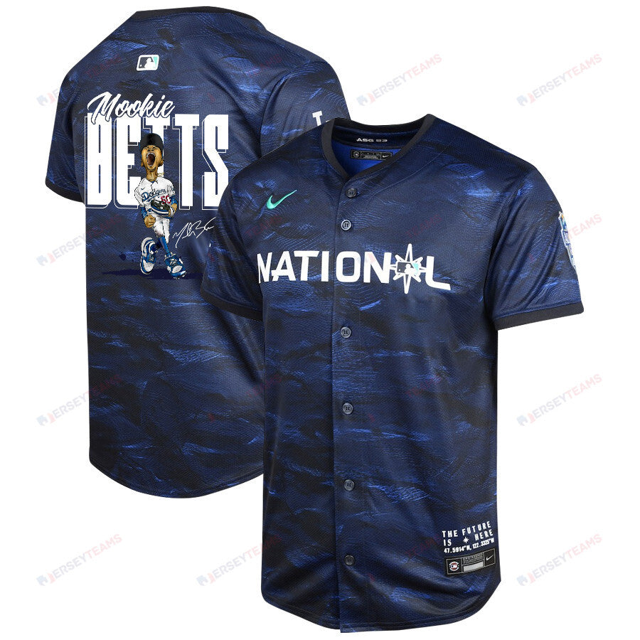 Mookie Betts 50 Los Angeles Dodgers Signed Cartoon 2023 All-Star Game Limited Player YOUTH Jersey - Royal