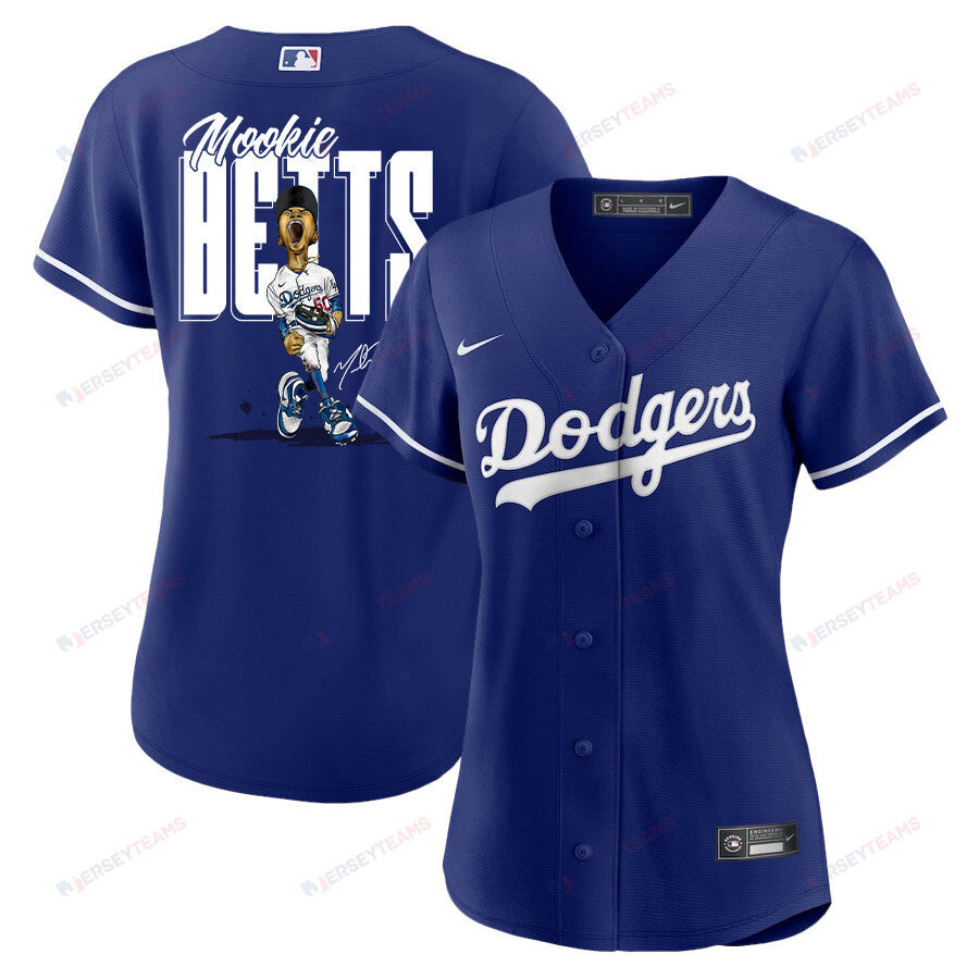 Mookie Betts 50 Los Angeles Dodgers Signed Cartoon 2023 Alternate Player Women Jersey - Royal