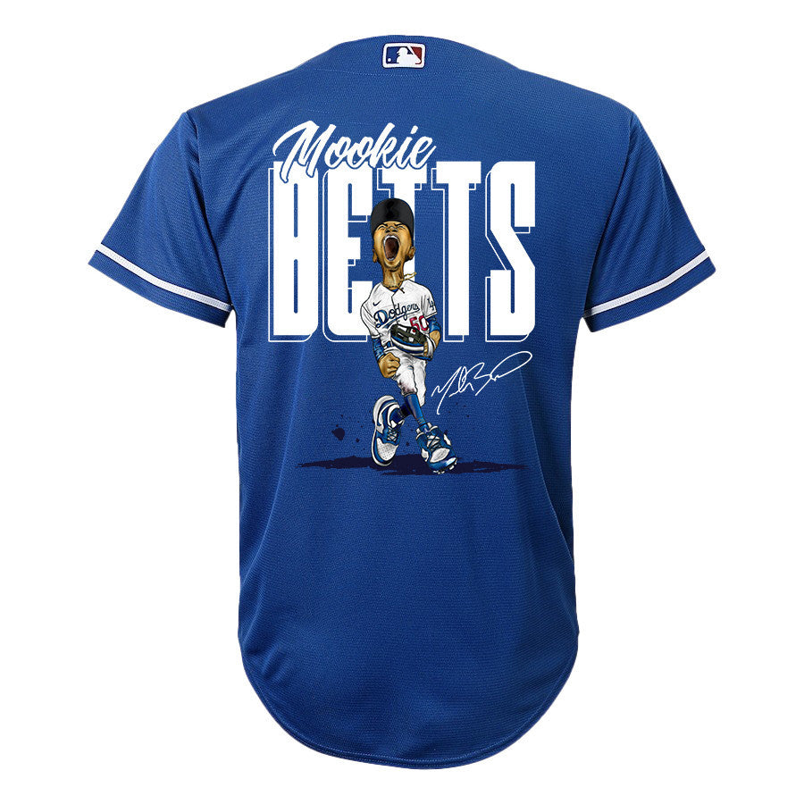 Mookie Betts 50 Los Angeles Dodgers Signed Cartoon 2023 Alternate Player YOUTH Jersey - Royal