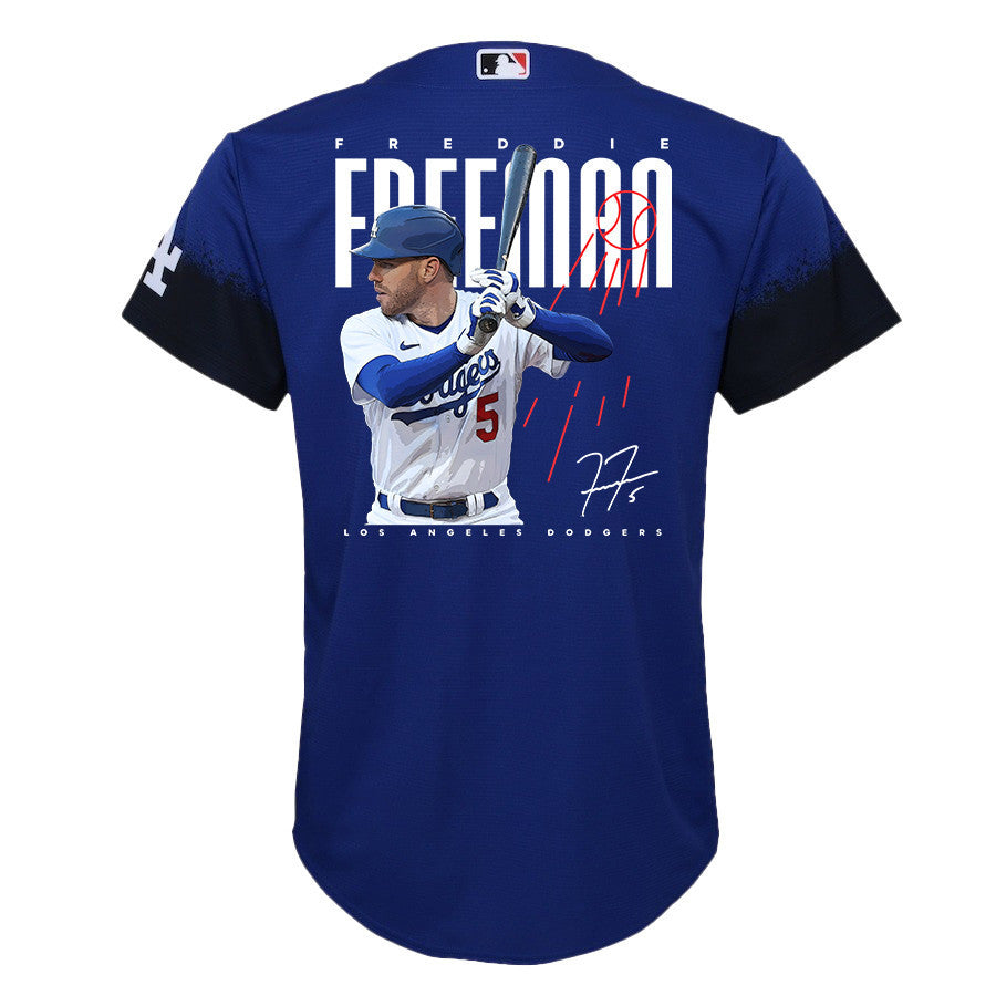Freddie Freeman 5 Los Angeles Dodgers Signed Logo 2023 City Connect Player YOUTH Jersey - Royal