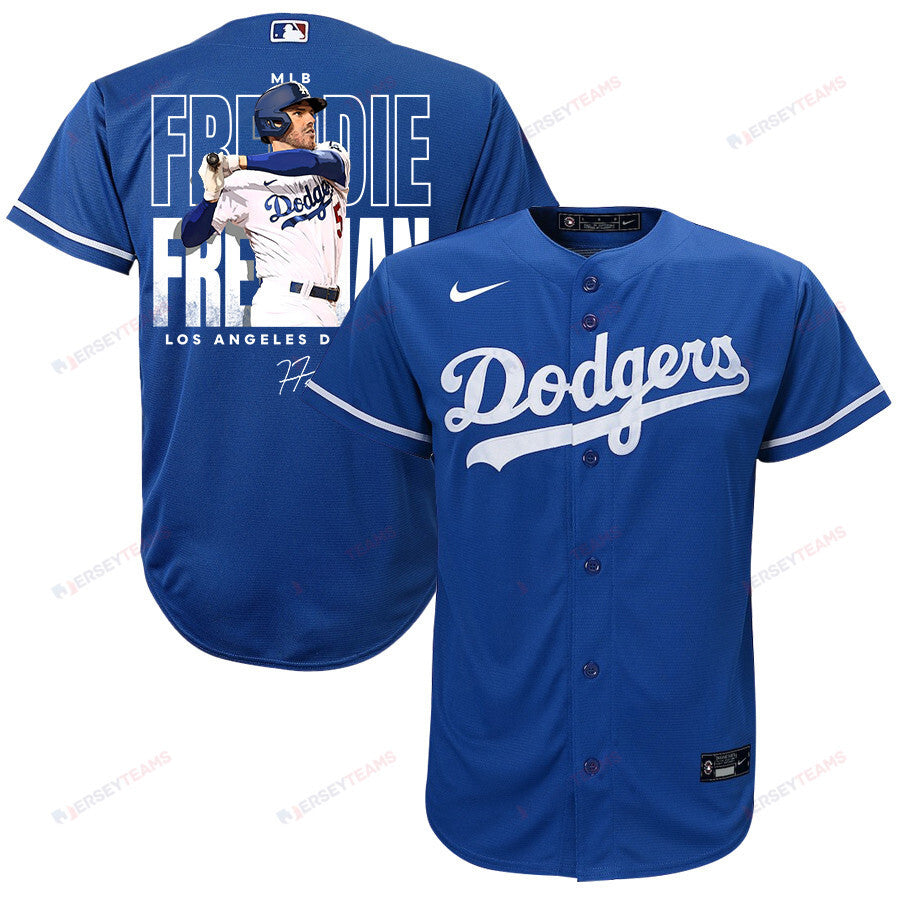 Freddie Freeman 5 Los Angeles Dodgers Signed Home Run 2023 Alternate Player YOUTH Jersey - Royal