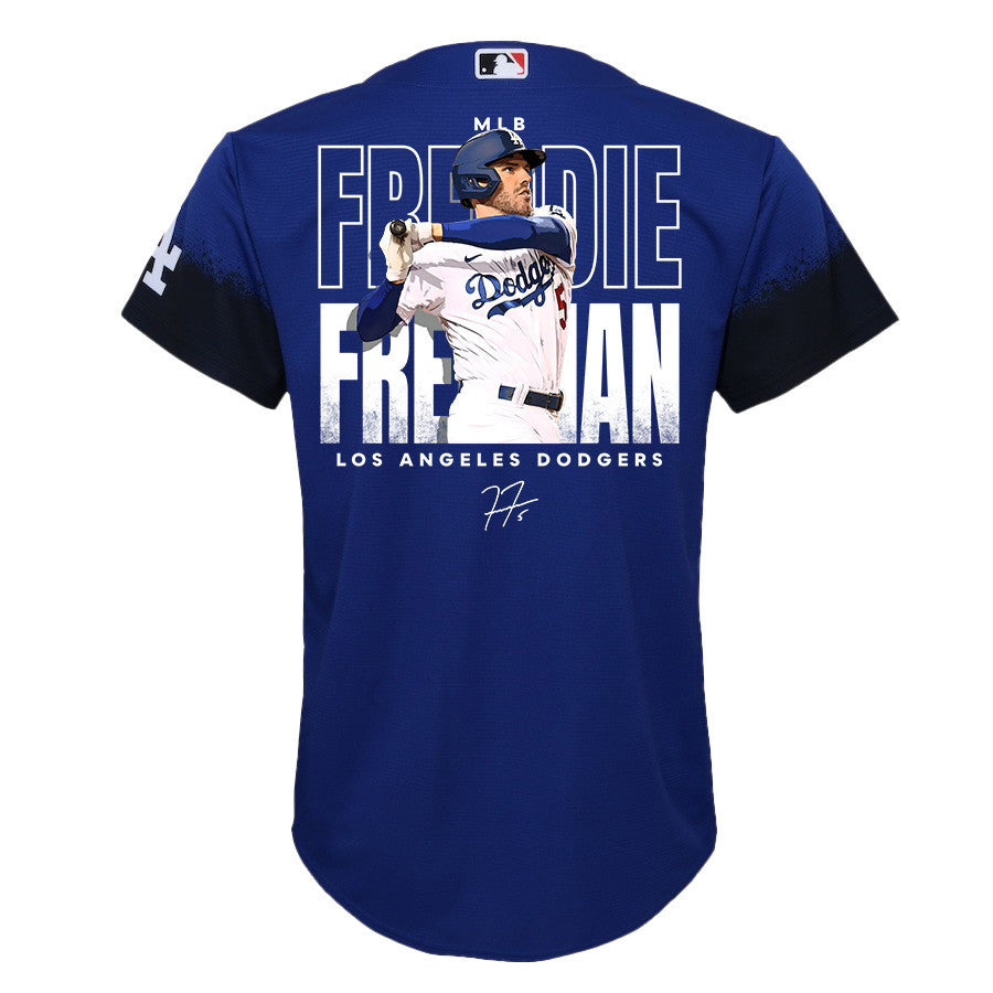 Freddie Freeman 5 Los Angeles Dodgers Signed Home Run 2023 City Connect Player YOUTH Jersey - Royal