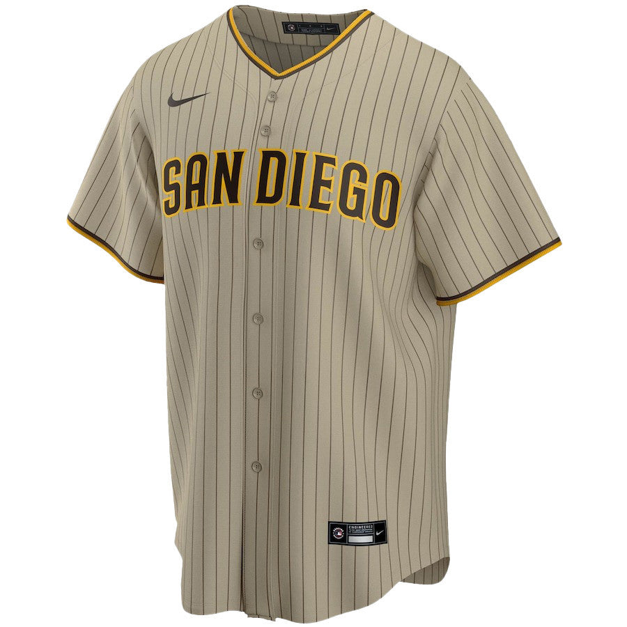 Juan Soto 22 San Diego Padres Signed Posture 2023 Alternate Player Men Jersey - Tan