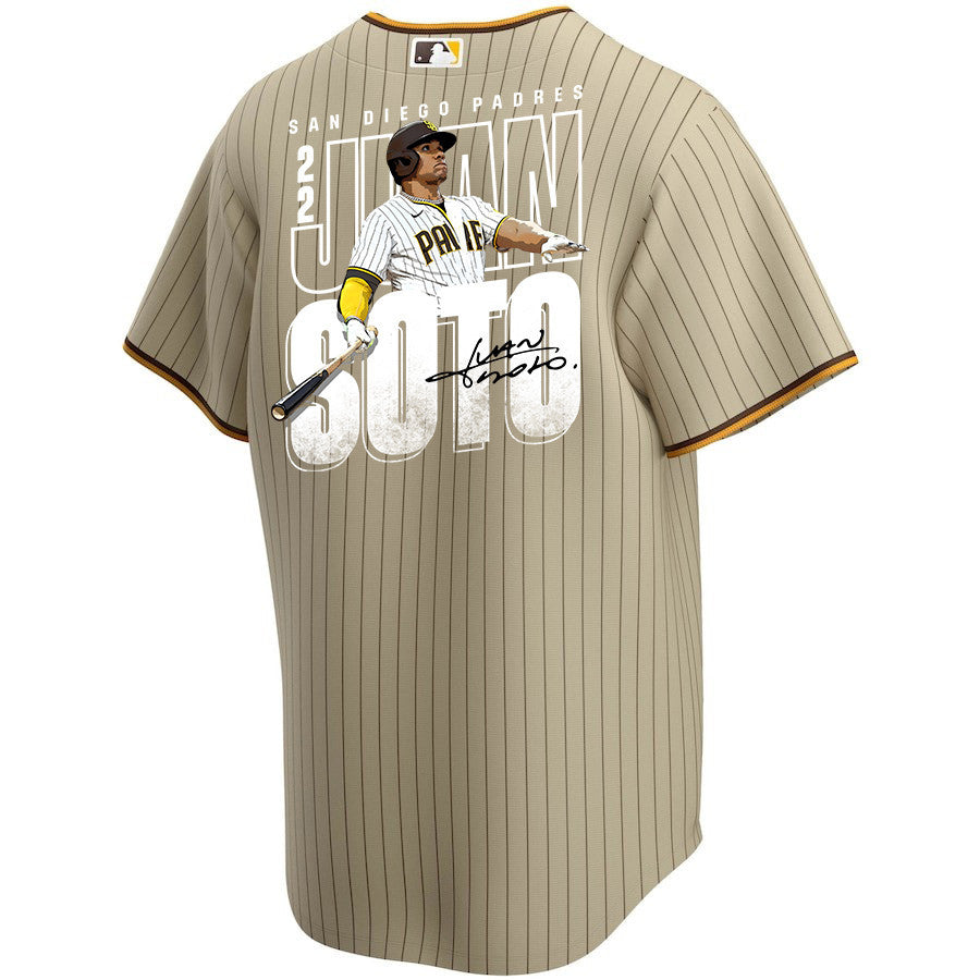 Juan Soto 22 San Diego Padres Signed Posture 2023 Alternate Player Men Jersey - Tan