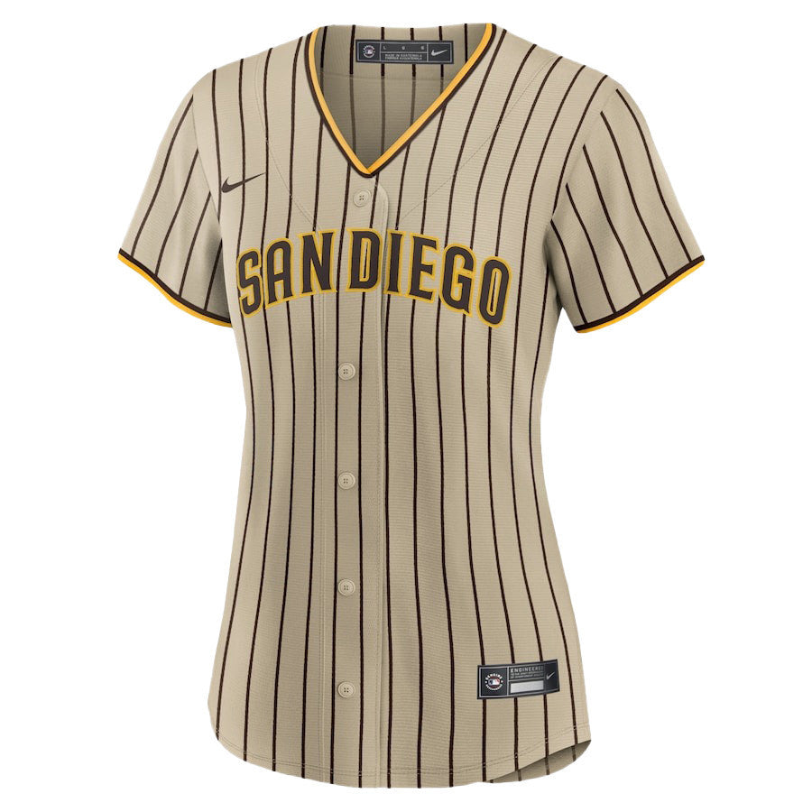 Juan Soto 22 San Diego Padres Signed Posture 2023 Alternate Player Women Jersey - Tan