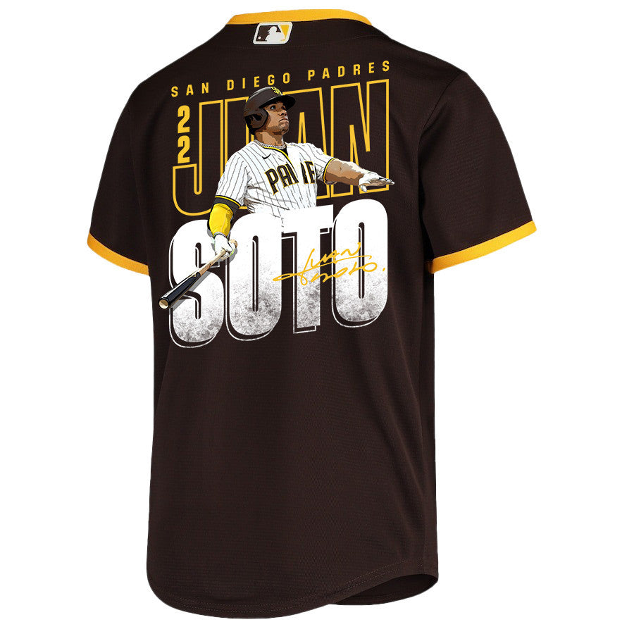 Juan Soto 22 San Diego Padres Signed Posture 2023 Road Player YOUTH Jersey - Brown