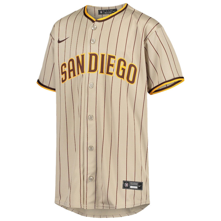 Juan Soto 22 San Diego Padres Signed Posture 2023 Alternate Player YOUTH Jersey - Sand/Brown