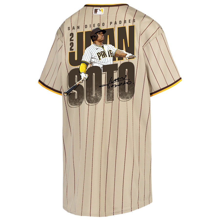 Juan Soto 22 San Diego Padres Signed Posture 2023 Alternate Player YOUTH Jersey - Sand/Brown