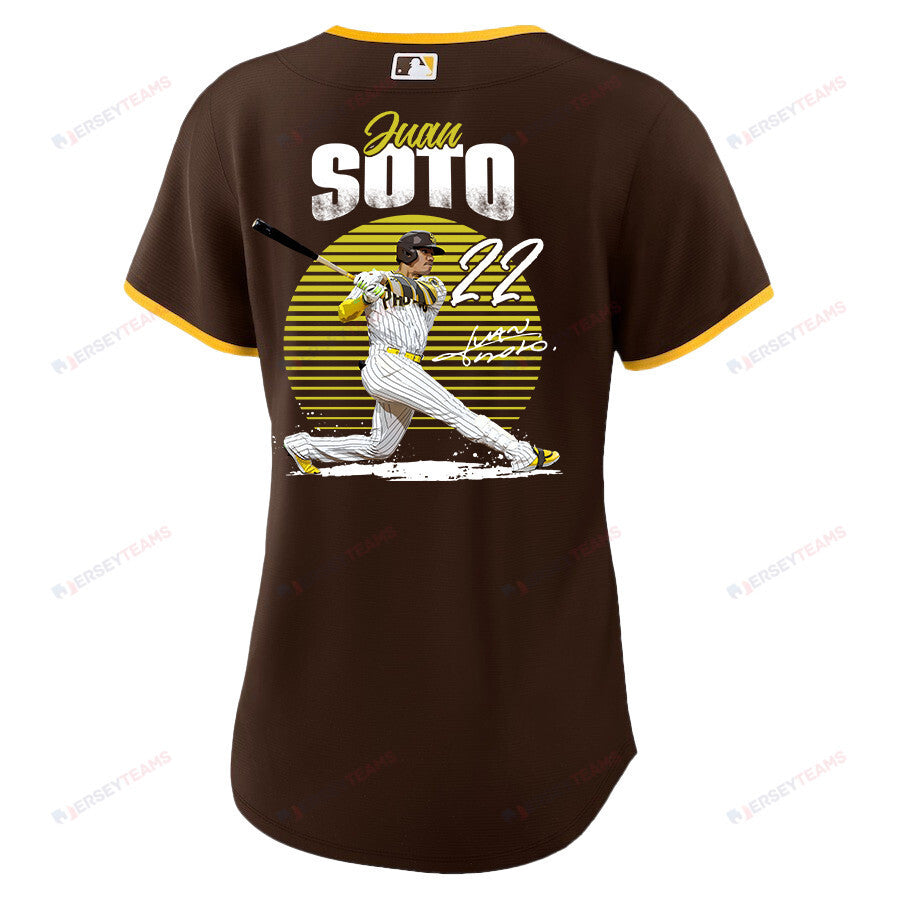 Juan Soto 22 San Diego Padres Signed Hit 2023 Road Player Women Jersey - Brown