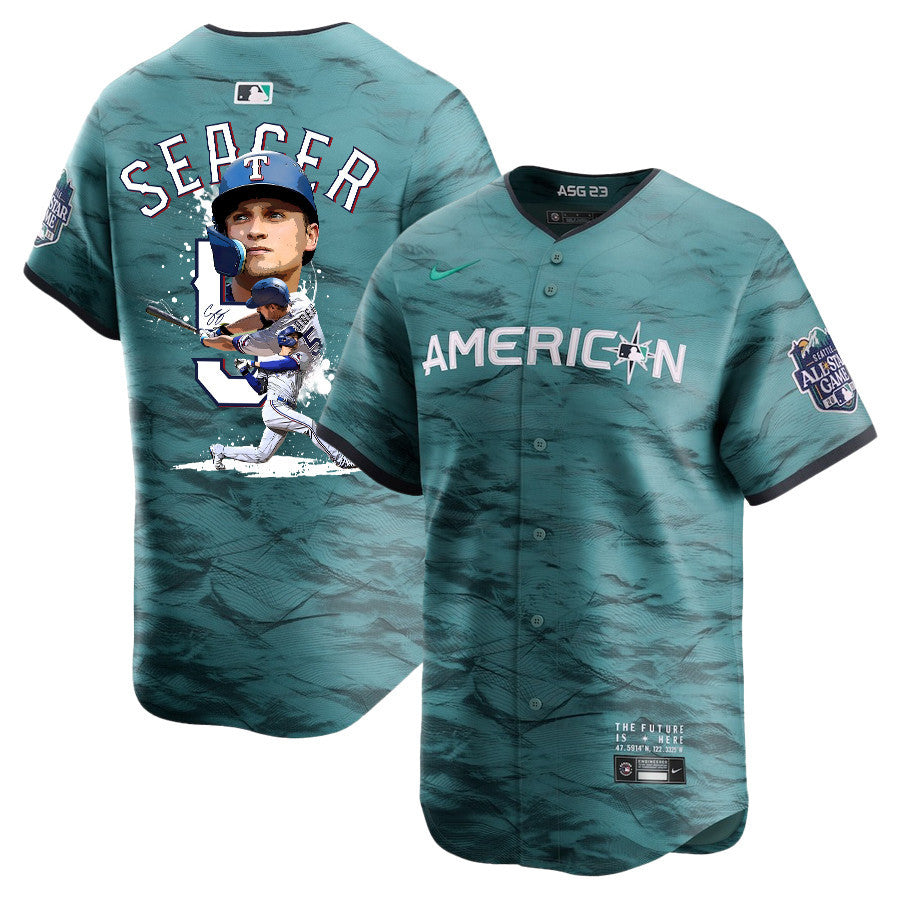 Corey Seager 5 Texas Rangers Signed Posture 2023 All-Star Game Limited Player Men Jersey - Teal