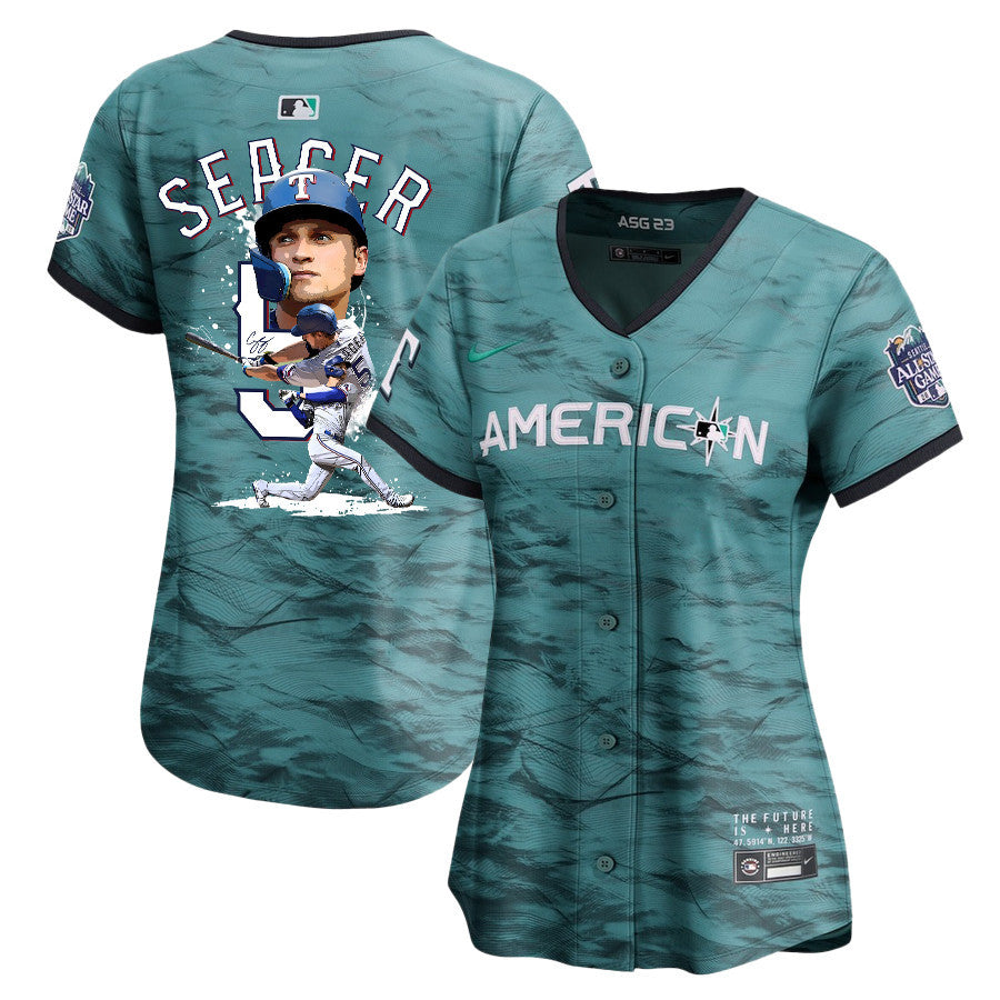 Corey Seager 5 Texas Rangers Signed Posture 2023 All-Star Game Limited Player Women Jersey - Teal