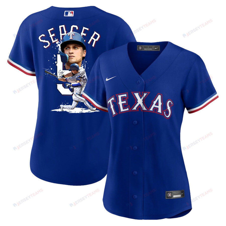 Corey Seager 5 Texas Rangers Signed Posture 2023 Alternate Player Women Jersey - Royal