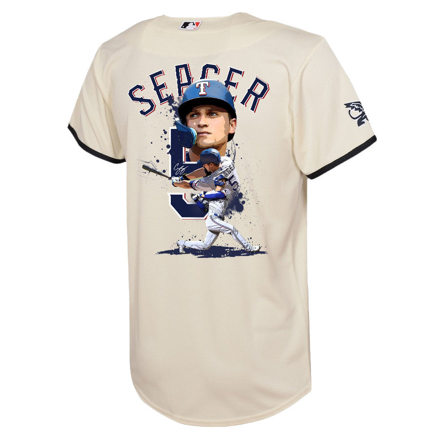 Corey Seager 5 Texas Rangers Signed Posture 2023 City Connect Player YOUTH Jersey - Cream