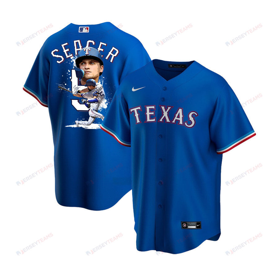 Corey Seager 5 Texas Rangers Signed Posture 2023 Alternate Player YOUTH Jersey - Royal
