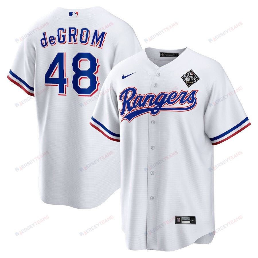 Jacob deGrom 48 Texas Rangers 2023 World Series Men Jersey - White