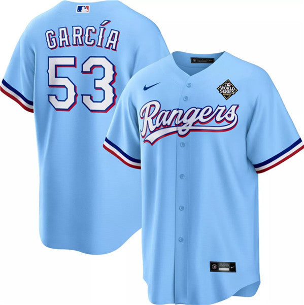 Adolis García 53 Texas Rangers 2023 World Series Stitched Baseball Jersey - Blue