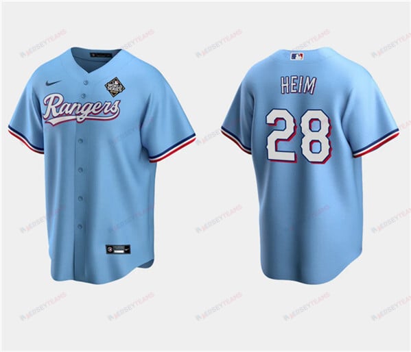 Jonah Heim 28 Texas Rangers 2023 World Series Stitched Baseball Jersey - Blue